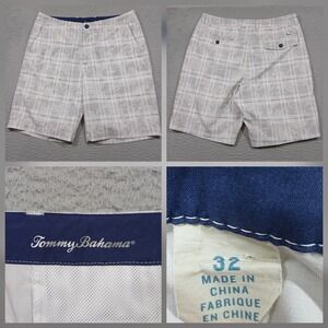 Tommy Bahama Plaid Golf Shorts Men's 32 Beige Blue Flat Front